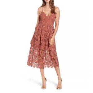 ASTR Midi Lace Dress Spaghetti Strap Coquette Core Girl Vintage Style Pink Fairy